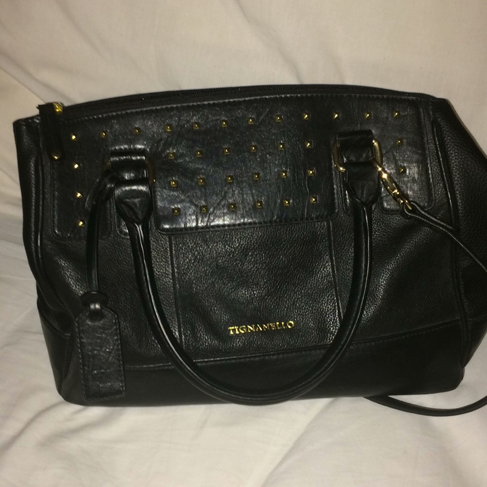 Tignanello Women's Pebble Leather Black  Studded